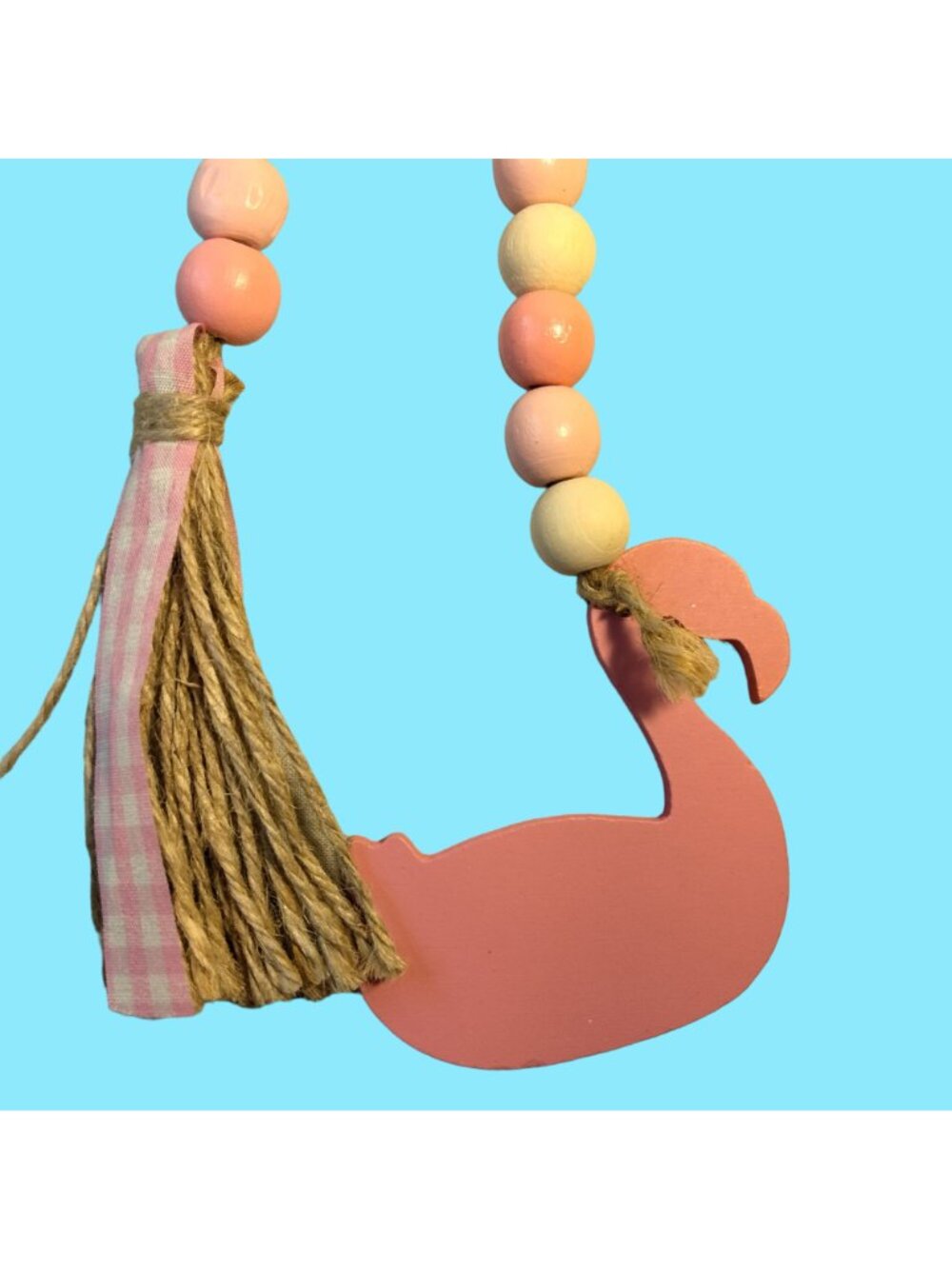 Flamingo Wood Bead Garland Pink White Tassel  Party Dorm Beachy Decor 29 Inches - Picture 4 of 5